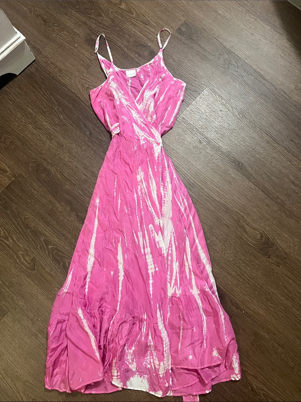 Women's Pink Tie-Dye Maxi Dress with Spaghetti Straps